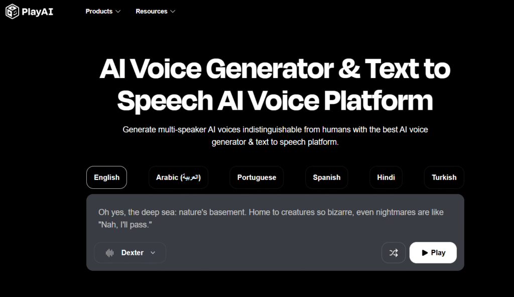Play.ht text to speech voice generation tool